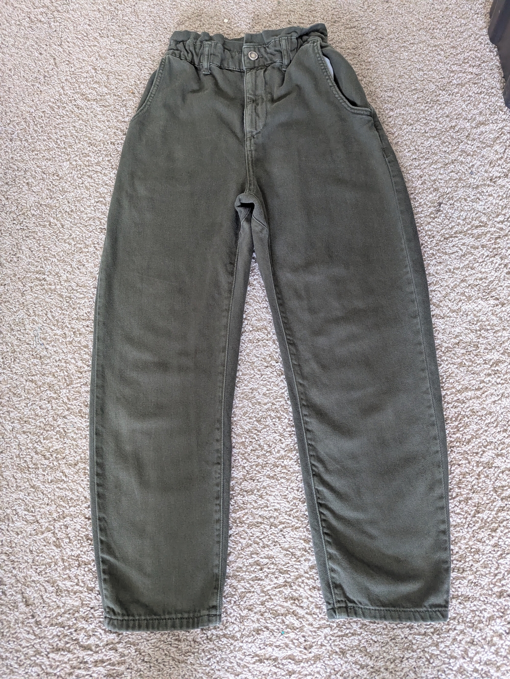 ZARA Olive Green Paperbag Pants High Waisted Size 2 EUR 34 Baggy Cargo